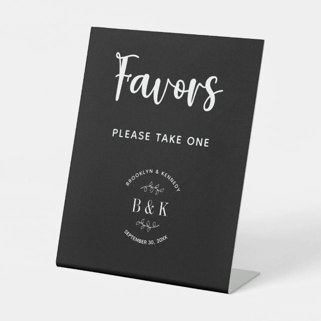 Schwarz-weiße botanische Gastgeschenke Hochzeiten  Sockelschild (Vorderseite)