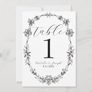 Schwarz-Weiße Botanische Hochzeitstisch-Nummer Einladung