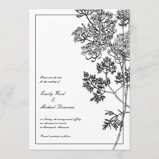 Schwarz-weiße botanische Illustration Save the Dat Save The Date