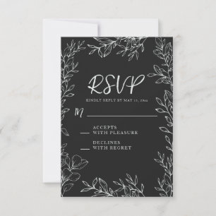 Schwarz-weiße botanische Linienkunst-Hochzeit RSVP Karte