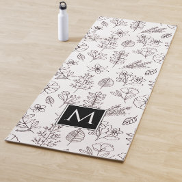 Schwarz-weiße botanische Monogramm Yogamatte