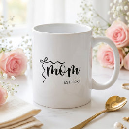 Schwarz-weiße Bow-Schriftart Mom Established Elega Kaffeetasse