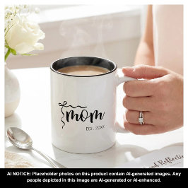 Schwarz-weiße Bow-Schriftzug Mom Established Elega Zweifarbige Tasse