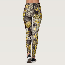 Schwarz-weiße braune Tones Gold Blumenstadt Leggings