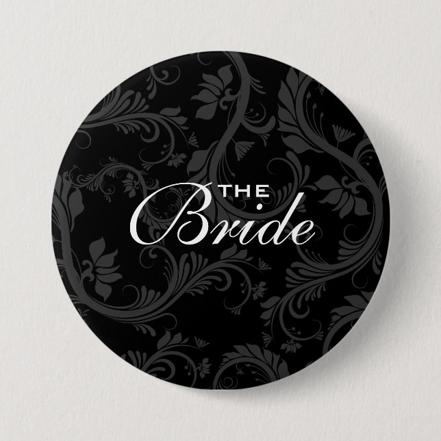 Schwarz-weiße Braut "Brautparty" Hochzeit Button (Vorderseite)