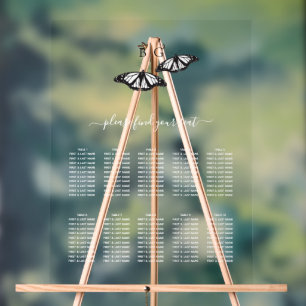 Schwarz-weiße Butterfly-Hochzeitstabelle Acrylschild