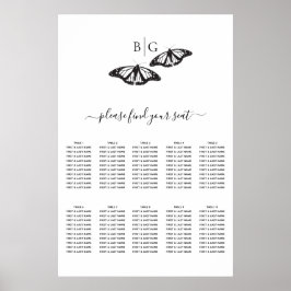 Schwarz-weiße Butterfly-Hochzeitstabelle Poster