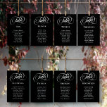 Schwarz-weiße Calligrafy Tischnummer Gästennamen<br><div class="desc">Elegante schwarze Tischkarten mit eleganten Schriftart, Tisch in einem Wirblen Kalligraphie-Skript und die Tischnummer und die Namen Ihrer Hochzeitsgäste sitzen an diesem Tisch in klassischen Schriftart. Schwarze Hochzeitskarten, die mit den Gästen auf diesem Tisch in weißen Schriftart gedruckt wurden. Fügen Sie Ihrer Hochzeit eine Touch Eleganz mit diesen Schwarz-Weiß-Tischkarten personalisiert...</div>