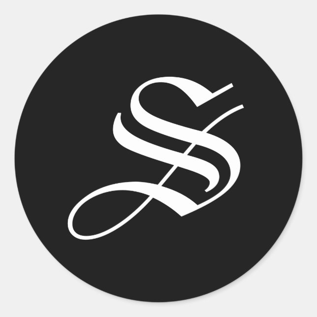 Schwarz-weiße Calligraphie S Monogram Stickers (Vorderseite)