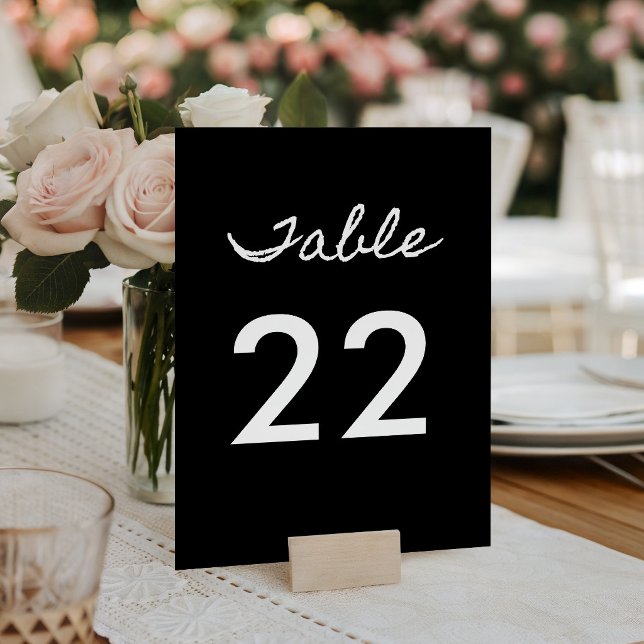 Schwarz-weiße Casual-Calligraphy Tischnummer (Black and White Casual Calligraphy Table Number)
