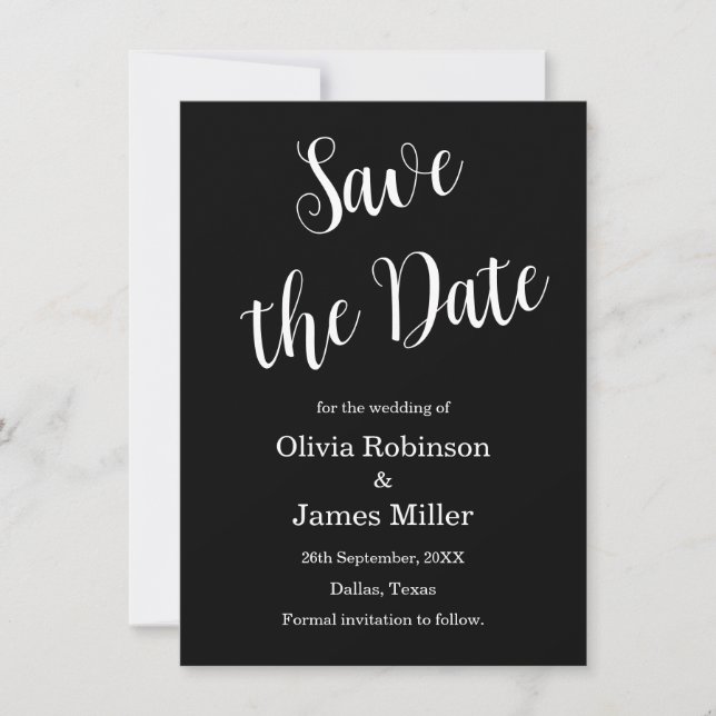 Schwarz-weiße Casual-Hochzeit  Save The Date (Vorderseite)