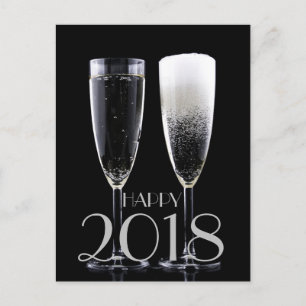 Schwarz-weiße Champagne-Flöte des glücklichen Feiertagspostkarte