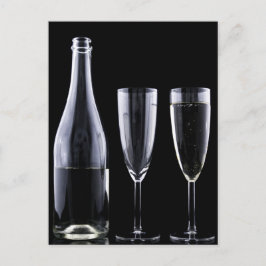 Schwarz-weiße Champagner Flaschenbrille Festlich Postkarte