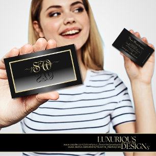 Schwarz-weiße Champagnerrahmen und -initialen Visitenkarte