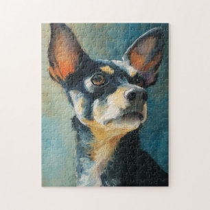 Schwarz-weiße Chihuahua-Wasserfarben-Porträt Puzzle