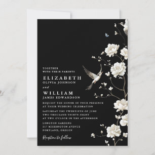 Schwarz-Weiße Chinoiserie-Blumengarten-Hochzeit Einladung