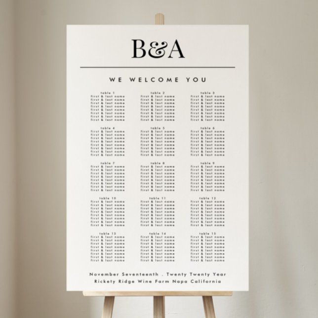Schwarz-weiße Classic Mongram Seating Chart Poster (Von Creator hochgeladen)