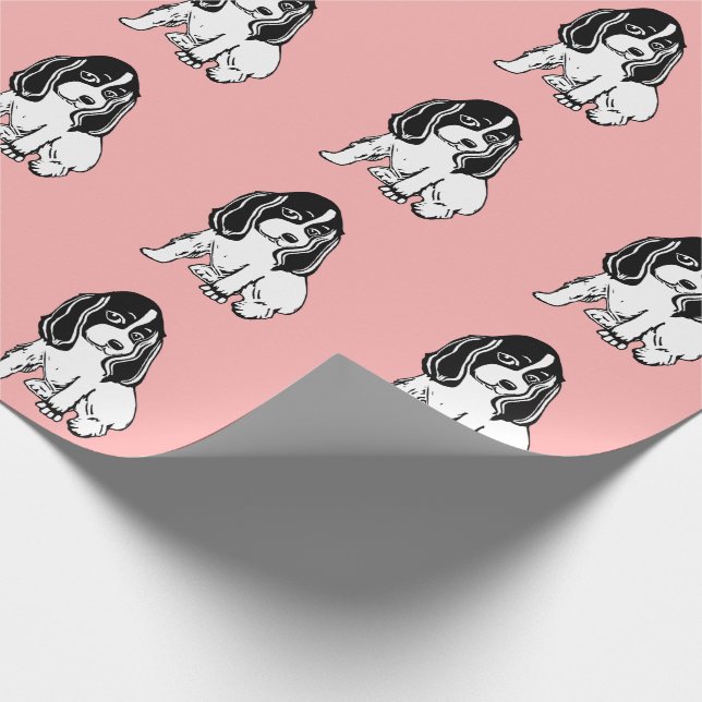 Schwarz-weiße Cocker-Spaniels Rosa Wrapping Paper Geschenkpapier (Ecke)