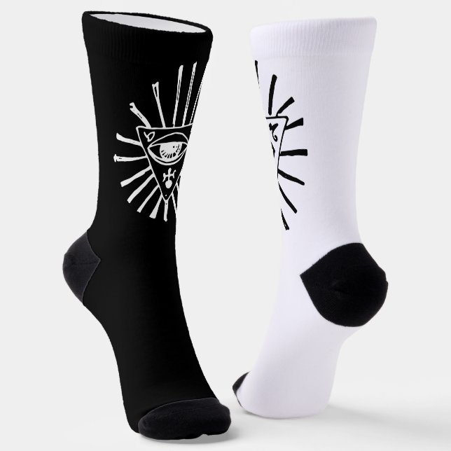 Schwarz-weiße Crew Socken für das dritte Auge (Gewinkelt)