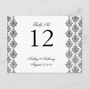 Schwarz-weiße Damask Arabesque Tischnummer Card