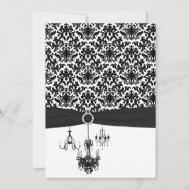 Schwarz-weiße Damask Kronleuchter Hochzeitseinladu Einladung