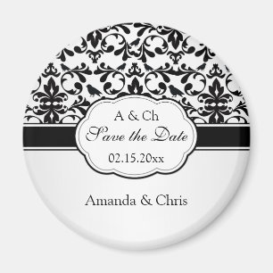 Schwarz-weiße Damaskus-Wirbel, Save the Date Vögel Magnet