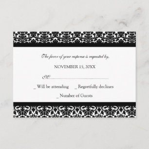 Schwarz-weiße Damast UAWG Hochzeits-Karte RSVP Karte