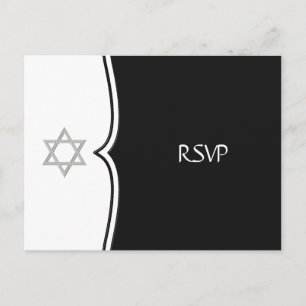 Schwarz-weiße Davidstern-RSVP-Postkarte Einladungspostkarte