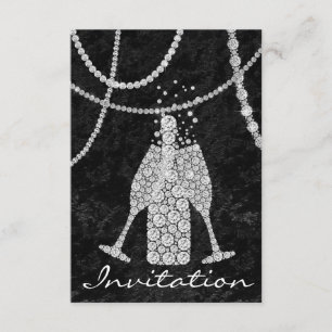 Schwarz Weiße Diamant Glasblasen Champagnerflasche Einladung