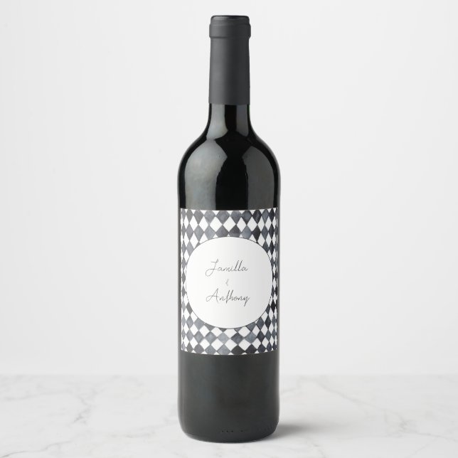 Schwarz-weiße Diamant-Papier-Serviette Weinetikett (Vorderseite)