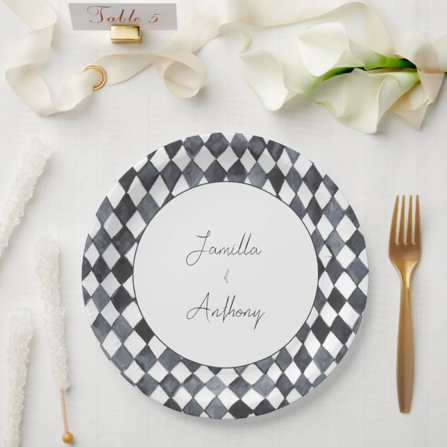 Schwarz-weiße Diamant-Papierplatte Pappteller (Hochzeit)