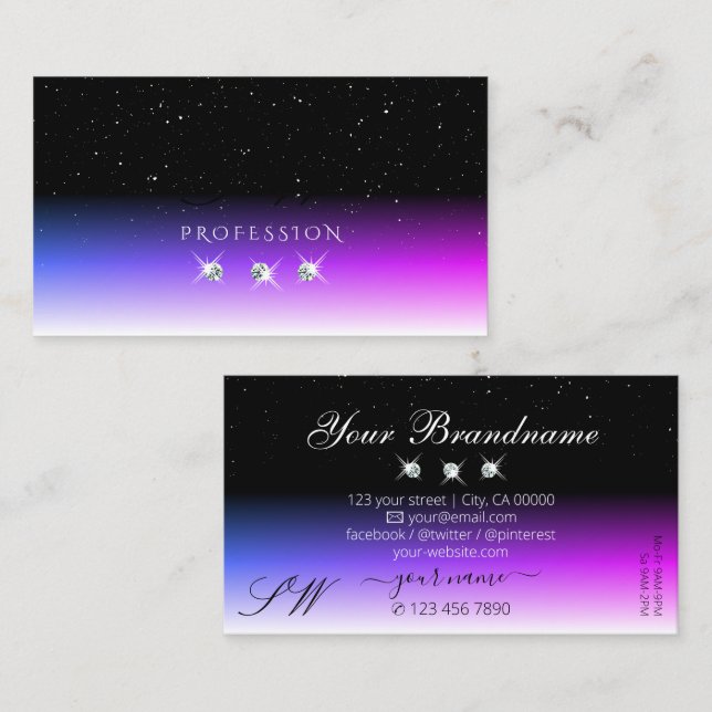 Schwarz-weiße Diamanten Rosa Lila Farbstiche Visitenkarte (Vorne/Hinten)