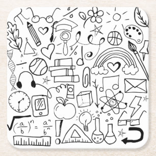 Schwarz-weiße Doodle-Schulkunst Rechteckiger Pappuntersetzer