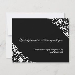 Schwarz-weiße Ecke Scroll-Einschluss Hochzeit RSVP Karte