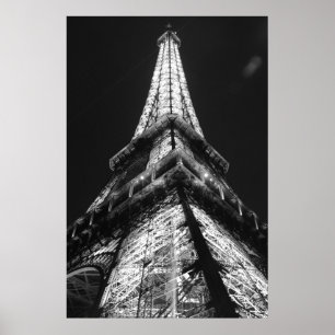 Schwarz-weiße Eiffelturm in Paris Nacht Poster