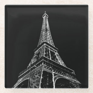 Schwarz Weiße Eiffelturm Paris Reise Vintage Glasuntersetzer