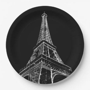 Schwarz Weiße Eiffelturm Paris Reise Vintage Pappteller