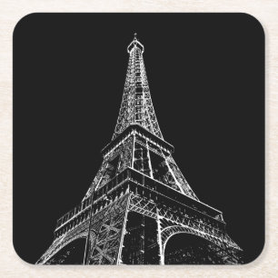 Schwarz Weiße Eiffelturm Paris Reise Vintage Rechteckiger Pappuntersetzer