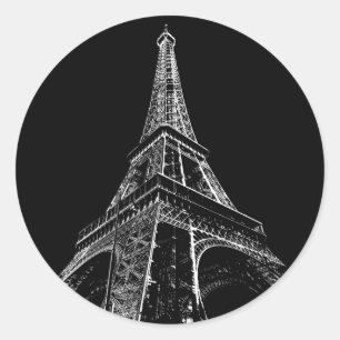 Schwarz Weiße Eiffelturm Paris Reise Vintage Runder Aufkleber