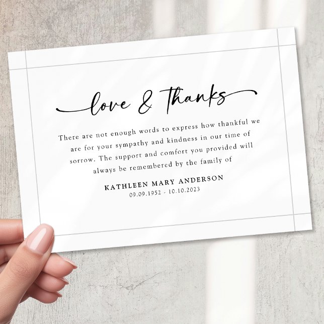 Schwarz-weiße einfache Skriptbeerdigung Dankeskarte (Von Creator hochgeladen)