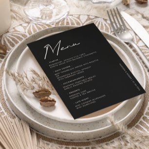 Schwarz-weiße einfache Typografie Hochzeitstisch-M Menükarte