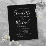 Schwarz-weiße Einladung zur Hochzeitsfeier<br><div class="desc">Dieses elegante,  monochrome,  moderne minimalistische Hochzeitsinspektion mit seinem schwarz-weißen Foto,  seinen prächtigen Stilnamen und seinen edlen Schriftzeichen kann mit Ihren Informationen in schicker Schrift personalisiert werden. Entwickelt von Thisisnotme©</div>
