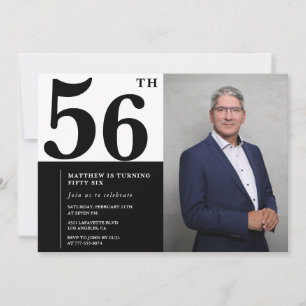Schwarz-weiße Einladungen zum 56. Geburtstag Foto