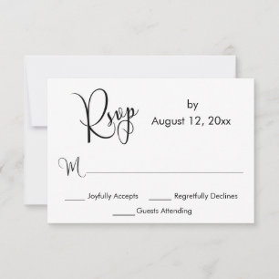 Schwarz-weiße, elaborierte Kalligrafie, einfache R RSVP Karte
