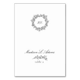 Schwarz-weiße Elegant Leaf Foldable Name Platzkart Tischnummer