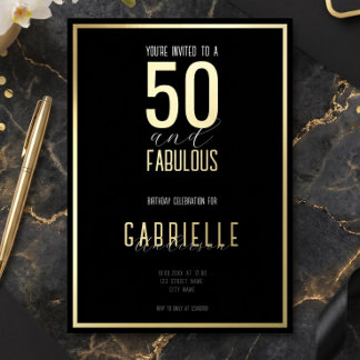 Schwarz Weiße Elegante 50 und Fantastische Geburts Folieneinladung