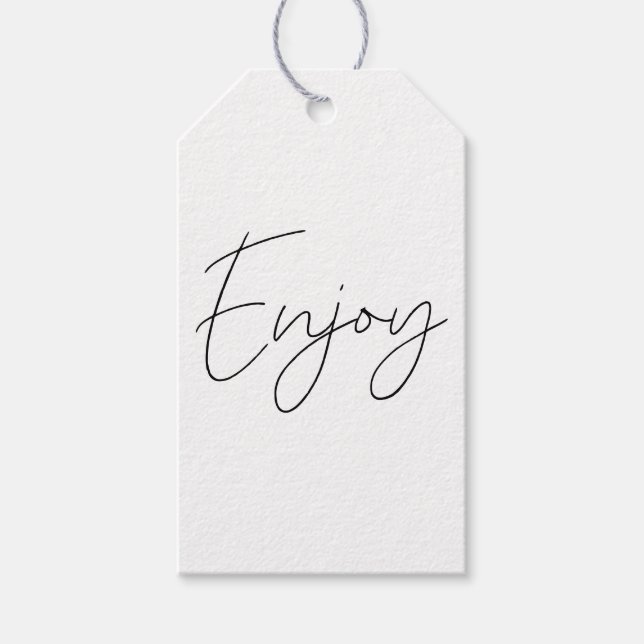 Schwarz-weiße Elegante Calligraphie genießen Handm Geschenkanhänger (Vorderseite)