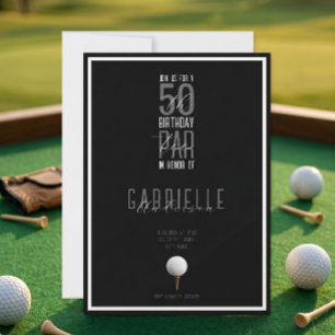 Schwarz-weiße elegante Golfball 50 Geburtstag Par- Einladung