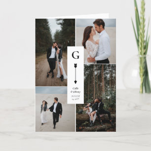 Schwarz Weiße Elegante Pfeil Hochzeitsfoto Collage Dankeskarte