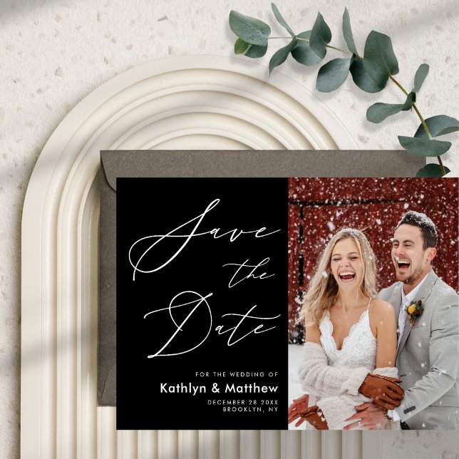 Schwarz-weiße, elegante Skripte Moderne Hochzeit d Save The Date (Von Creator hochgeladen)